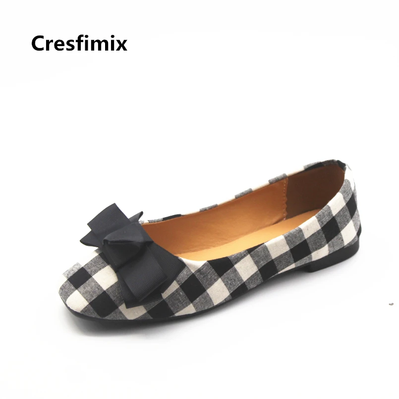 Cresfimix/женская модная черная клетчатая обувь на плоской подошке Женская Удобная
