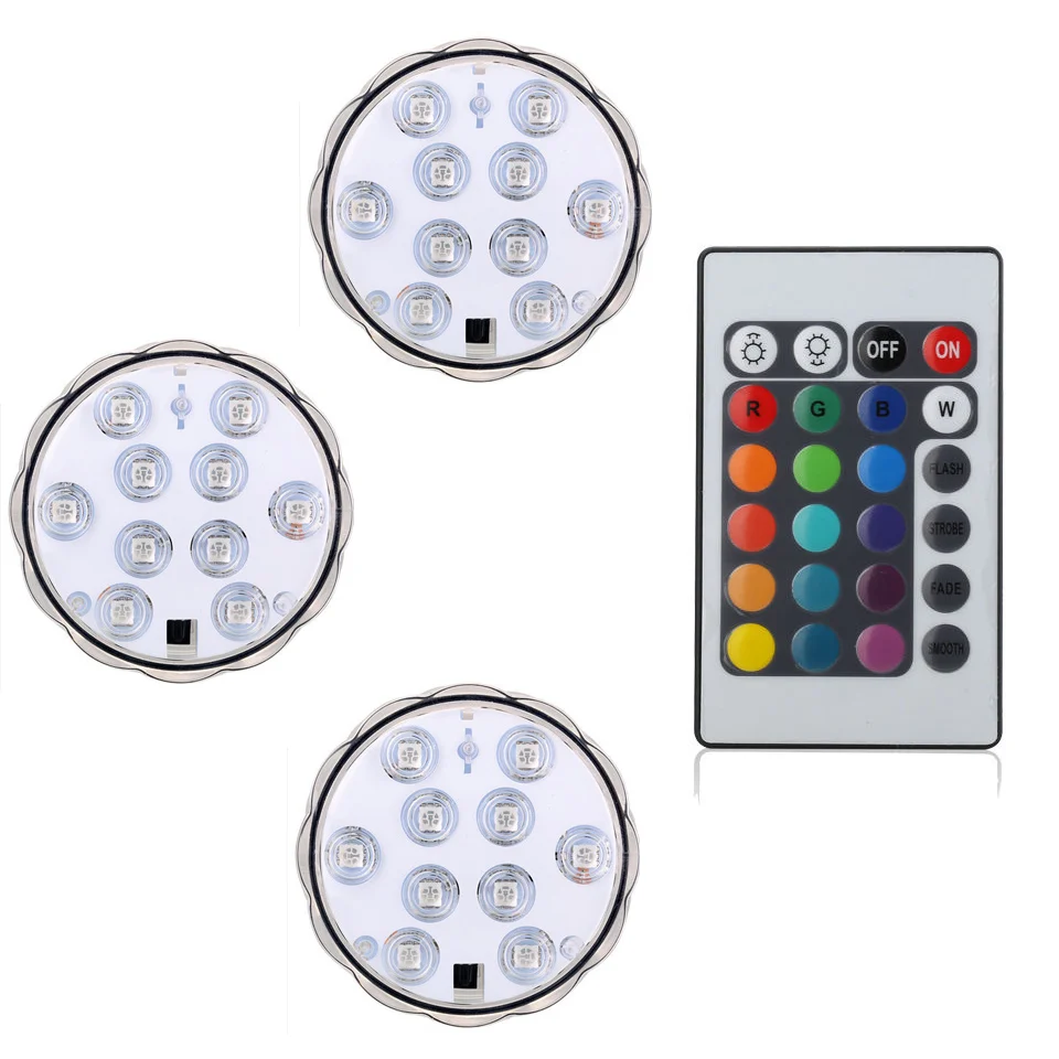RGB погружной светодиодный дистанционный подводный светодиодный светильник 10 светодиодный s аккумулятор IP67 водонепроницаемый светильник для бассейна ваза-лампа плавающий светильник для бассейна - Испускаемый цвет: 1 remote 3 lamps