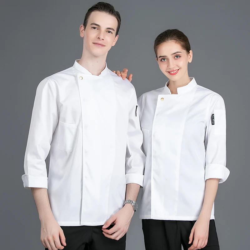Белый Новое поступление, куртка шеф-повара, еда, обслуживание, кухня, пекарь, Рабочая форма, пальто для приготовления пищи, ресторан, питание, отель, поварская одежда, комбинезоны - Цвет: Белый