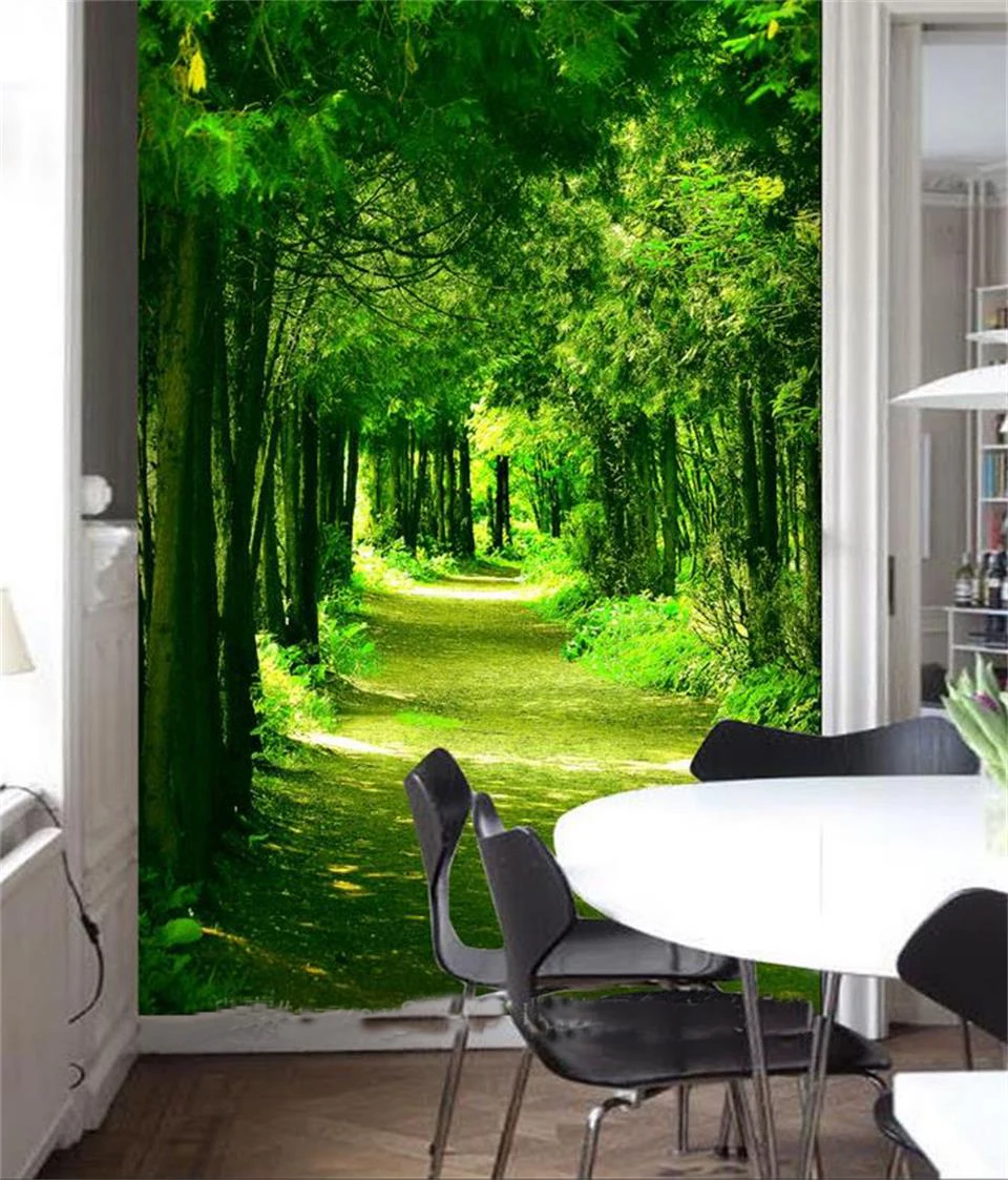 3d обои для гостиной крыльца на заказ настенная фотокартина зеленая роща тропа
