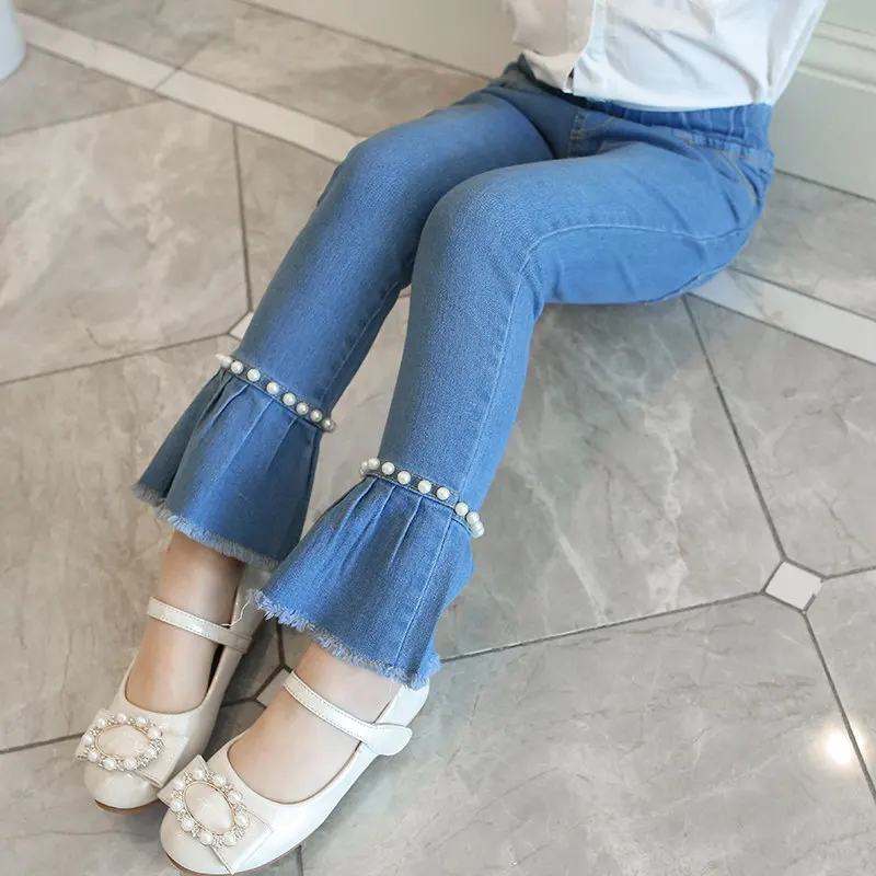 

Casual Kids Jeans for 4 5 6 7 8 9 10 11 12 13 Year Old Girls 2021 New Fashion Girls Jeans with Pearl Children Pants Trousers
