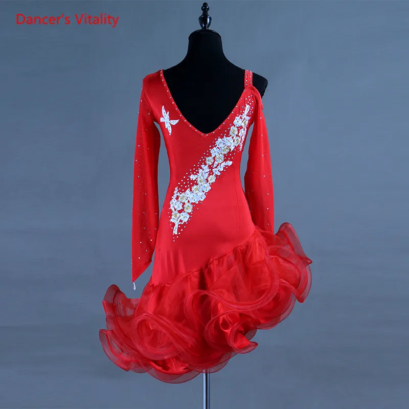Latin Dance Dress Luxury Diamond Gauze Fishbone Dresses Lady Girls Latin Ballroom Dance Stage Performance Competition Costumes