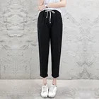 Брюки женские хлопково-льняные свободного покроя, брендовые шикарные мягкие воздухопроницаемые узкие брюки-султанки до щиколотки, в Корейском стиле, одежда для отдыха, черный цвет
