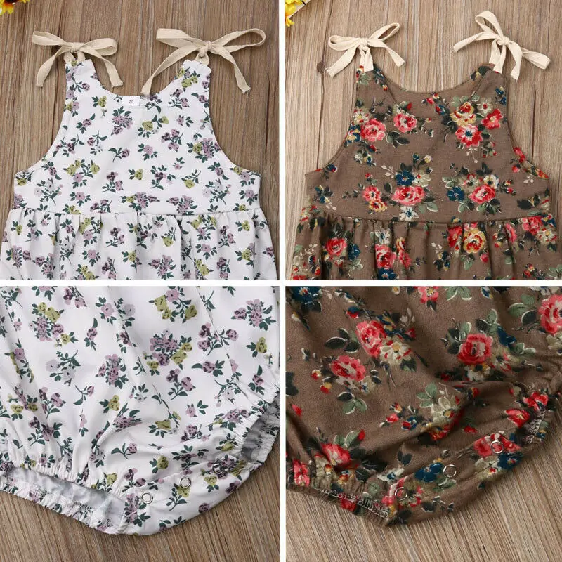 2019 летняя одежда для малышей Для новорожденных Одежда девочек Принт плечевой