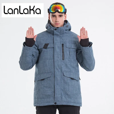 LANLAKA новый бренд лыжная куртка Для мужчин зимние Куртка из искусственной кожи PU
