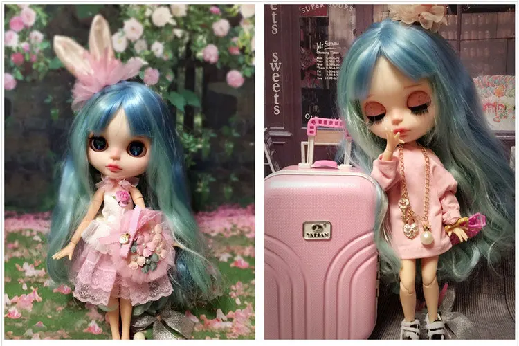 Фабрика blyth кукла зеленый микс синие волосы сустава тела белая кожа 1/6 BL62274006