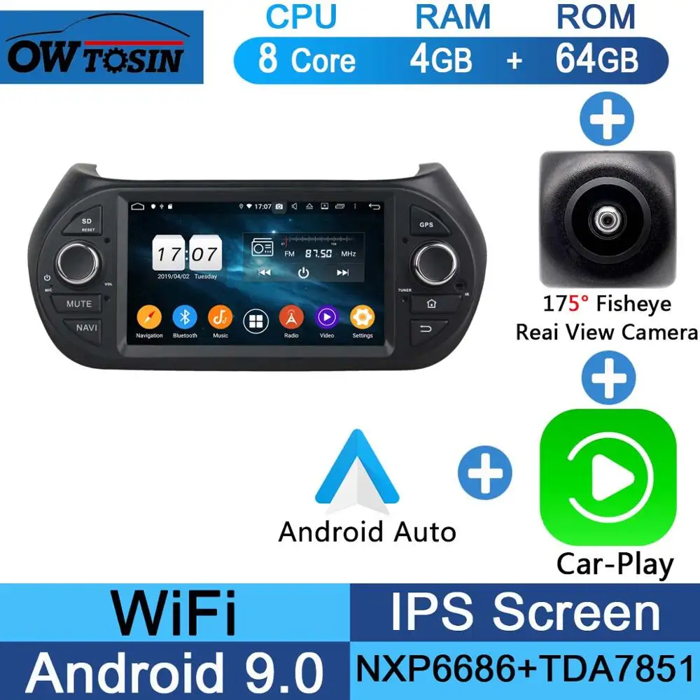 " ips 8 Core 4G ram 64G rom Android 9,0 автомобильный dvd-радио GPS для Fiat Fiorino Qubo Citroen Nemo peugeot Bipper 2008- DSP CarPlay - Цвет: Fisheye Carplay n A