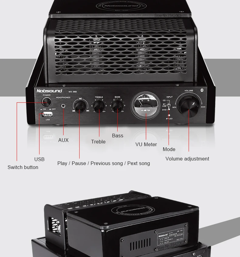 Nobsound MS-30Dll 2,0 Bluetooth выходная мощность 25 Вт электронный ламповый усилитель HIFI вакуумная трубка Встроенный желчный аппарат усилитель USB