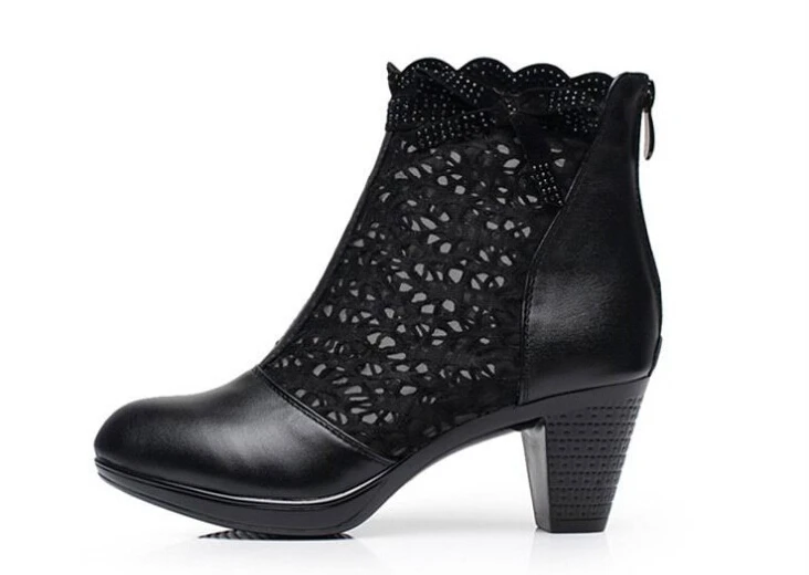 Женские черные ботильоны из натуральной кожи на шнурках осень и весну 2019|ankle boots for