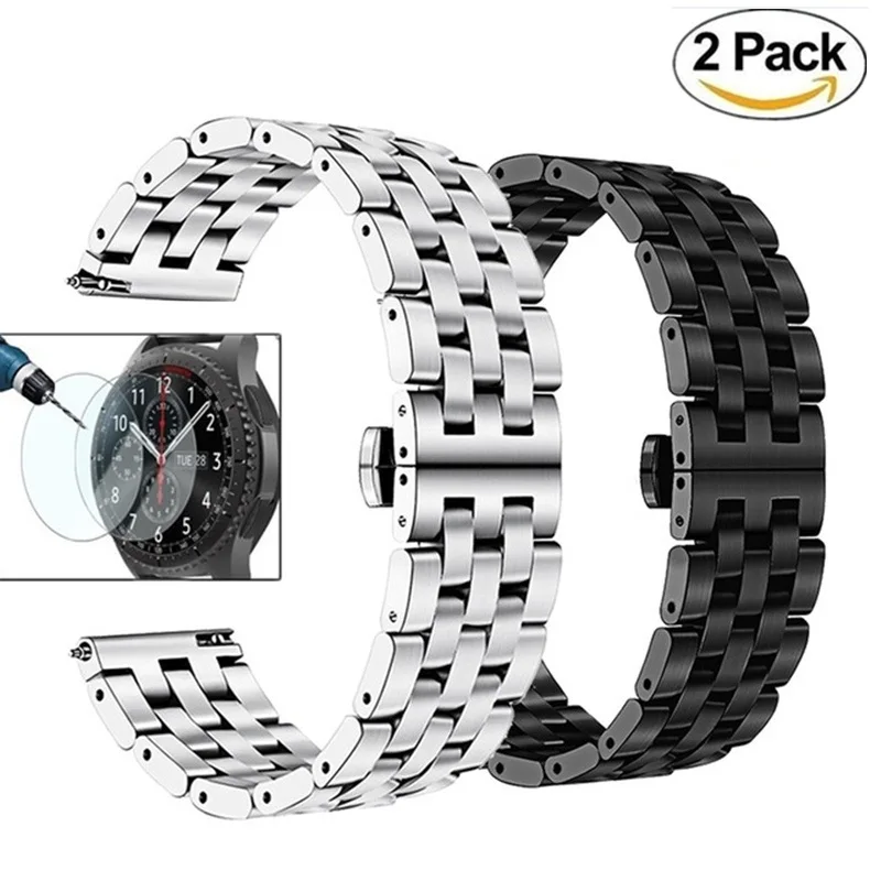 C 22 мм ремешки из нержавеющей стали для samsung Galaxy Watch 46 мм gear S3 Band 2 шт металлический ремешок с защитой экрана - Цвет ремешка: C