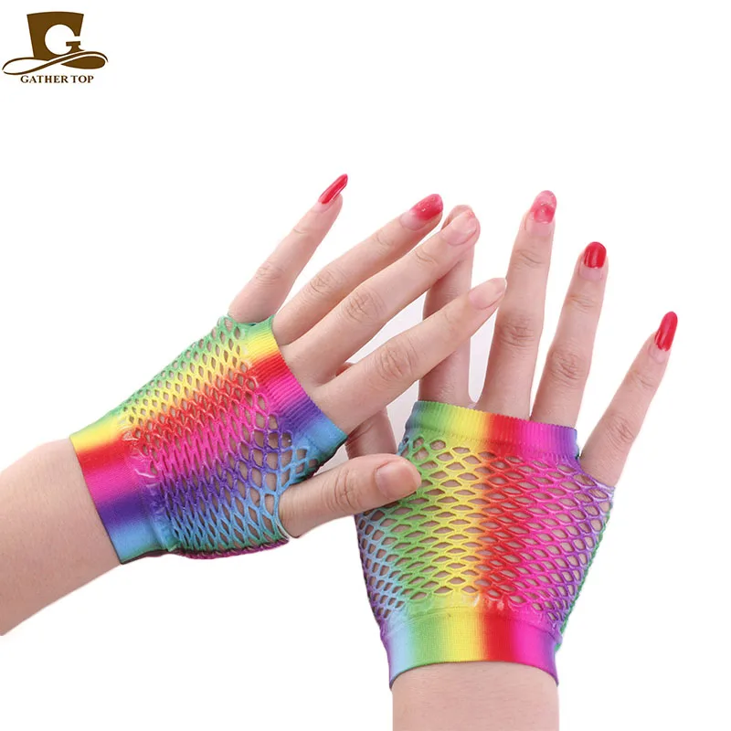 

1 Pair New Fashion Women Ladies Sexy Party tie-dyed Wrist Length Fingerless Fishnet Glove Performance Gloves
