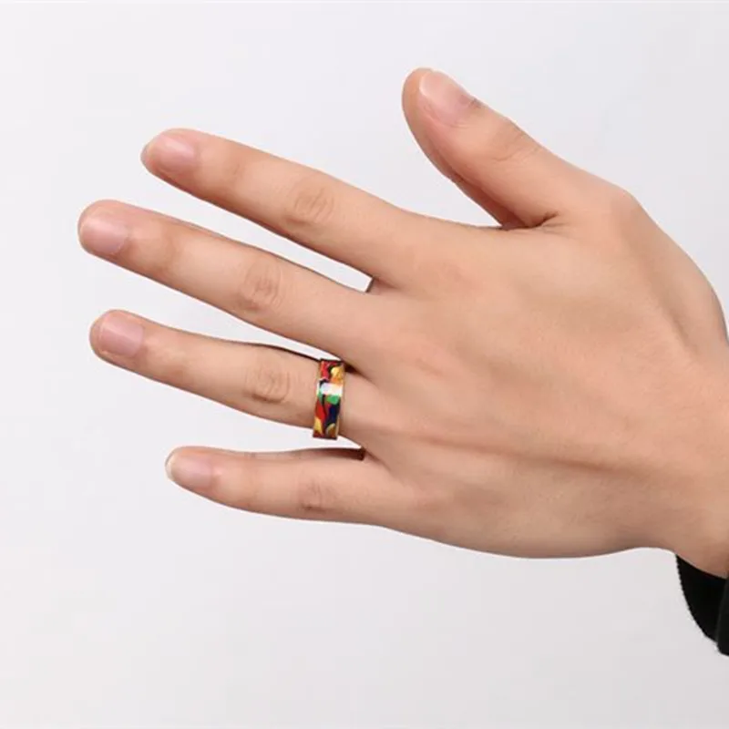 Абстрактная картина маслом кольцо 7 мм из нержавеющей стали эпоксидные мужские