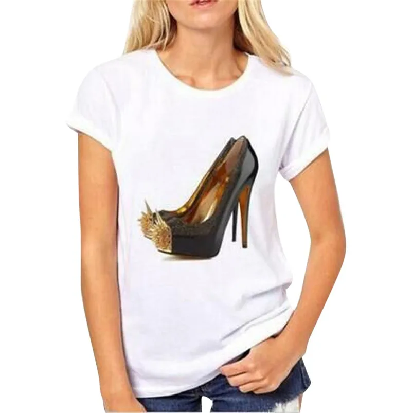 Женская футболка с коротким рукавом 35MY13 Повседневная летняя принтом и круглым