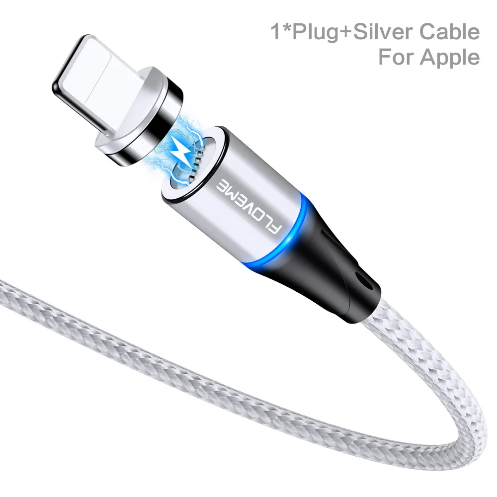Silver For Apple FLOVEME 3A Магнитный Micro USB кабель для iPhone XR 7 type-c зарядный шнур для передачи данных Быстрая Зарядка адаптер usb type C кабели для мобильных телефонов - Цвет: Silver For Apple