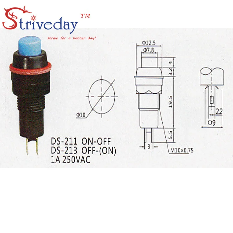 10pcs/lot 10mm red green Self locking Mini button switch DS-211 power DIY | Обустройство дома