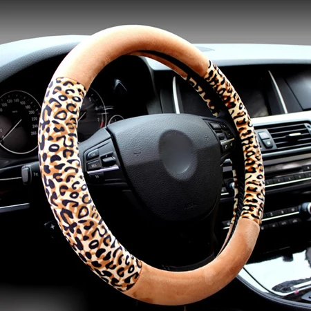 Beige Yellow Зимний 7 цветов Чехол рулевого колеса автомобиля модный леопардовый дизайн плюшевая Мягкая универсальная Оплетка на руль автомобиля Стайлинг - Название цвета: Beige Yellow
