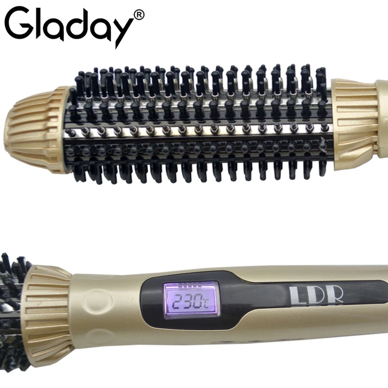 Gladay lcd Электрический Выпрямитель для волос щетка 35 мм баррель завивки