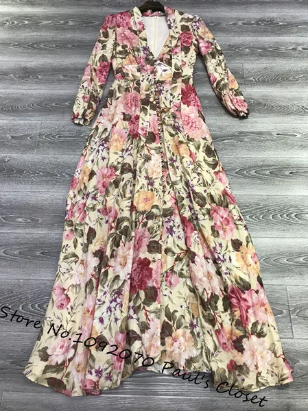 MULTICOLOURED Женское лимонное цветочное длинное платье с глубоким вырезом со съемным галстуком льняное платье - Цвет: MULTICOLOURED