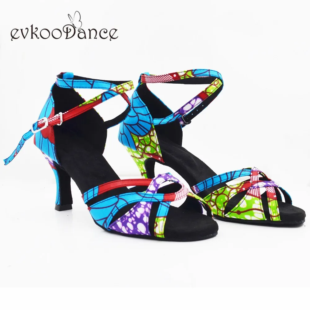 Evkoo dance Zapatos De Baile Синие атласные танцевальные туфли в африканском стиле 7 см латинские Бальные Сальса Танцевальная обувь для женщин и девушек