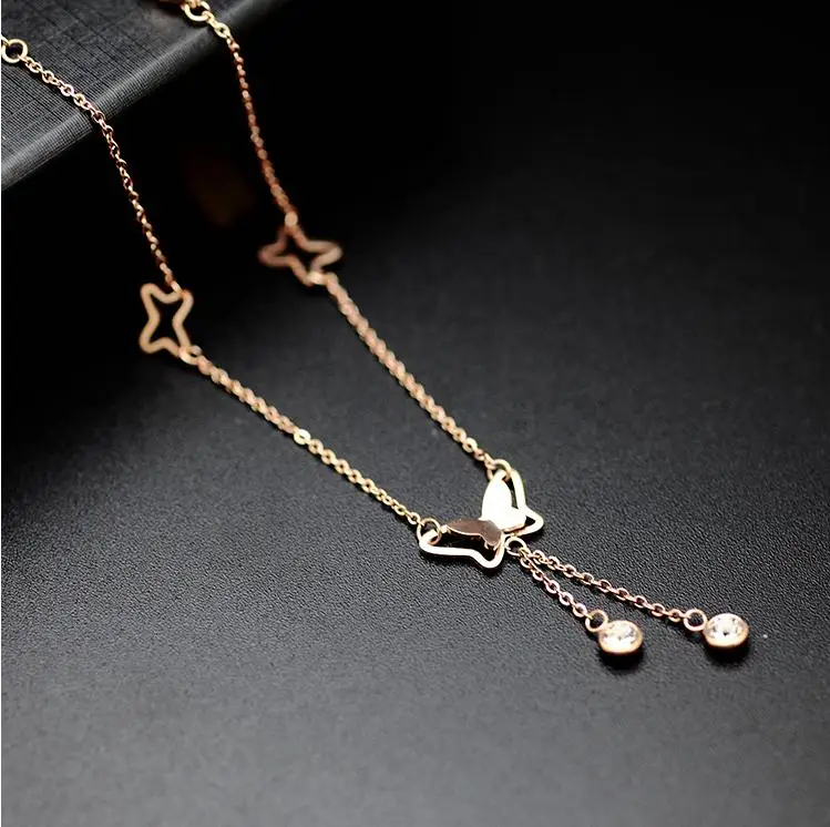 YUN RUO модный бренд браслет розового золота на лодыжку циркониевые бабочки