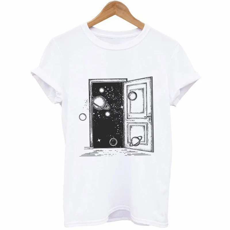 Summer Women T Shirt Cosmic Belief Harajuku New Ins Travel The World Tshirt Women Cartoon Printed Vogue Casual Tee Shirt Femme
