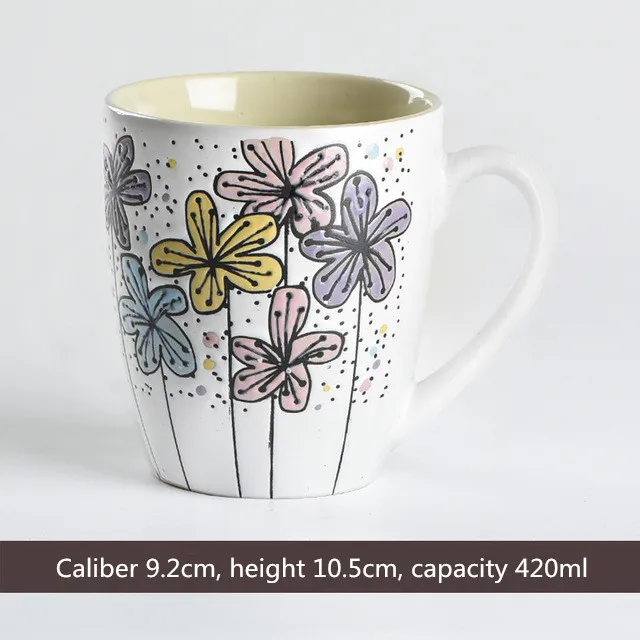 coffee mug 420 мл ручная роспись цветок керамическая кофейная кружка украшения дома Красивая посуда для напитков чай молоко чашка стакан чашка для воды подарок на день рождения - Цвет: coffee mug