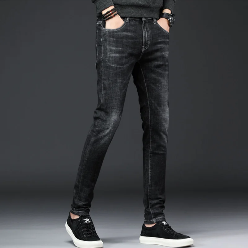 Лидер продаж мужские корейские дизайнерские черные синие зауженные джинсы