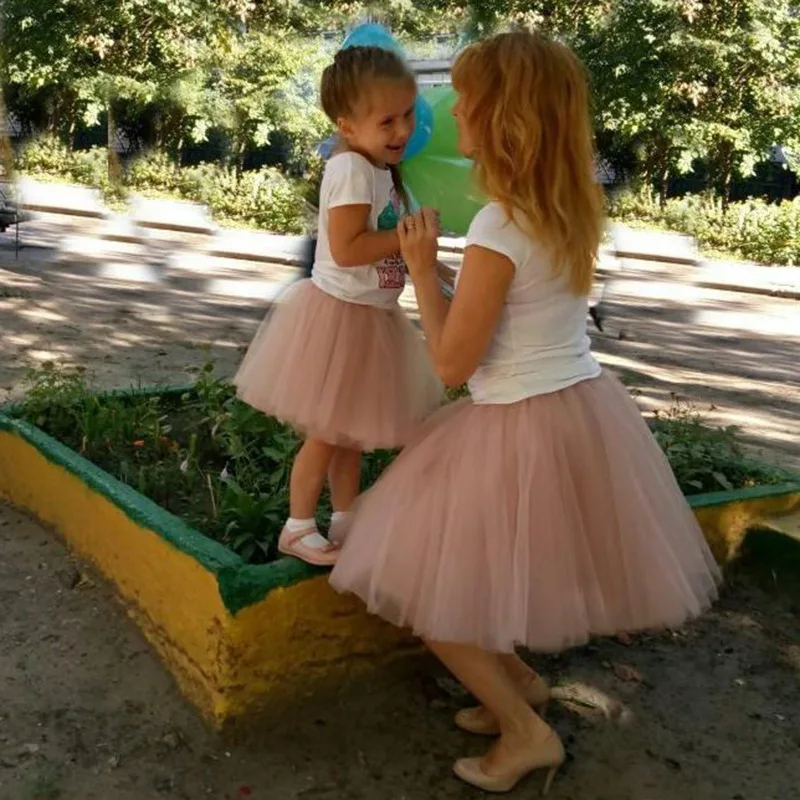 

2020 Spring summer family outfits Pink Lace Skirts for mom & me Flower girls Lace tutu skirts Little girls Mesh Skirt ball-down
