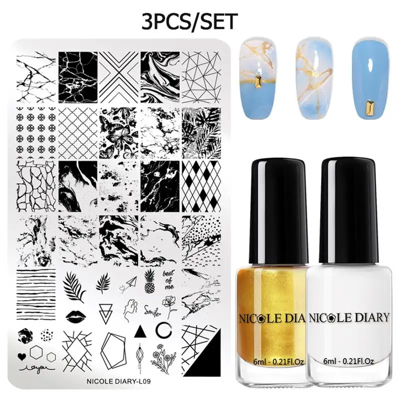 set 26 NICOLE дневник стемпинг ногтей покрытие штамп шаблоны набор мраморный Flowder изображения печатные пластины Комплект ногтей лак трафарет - Цвет: set 26