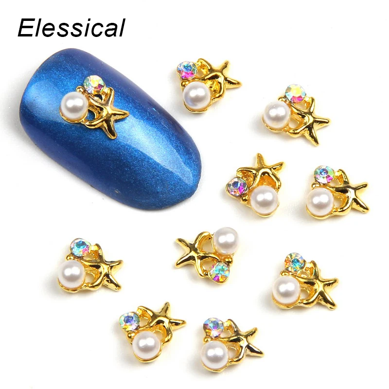 Elessical 10 шт./лот блестящие звезды с жемчугом Стразы все для Гвозди полировки Дизайн