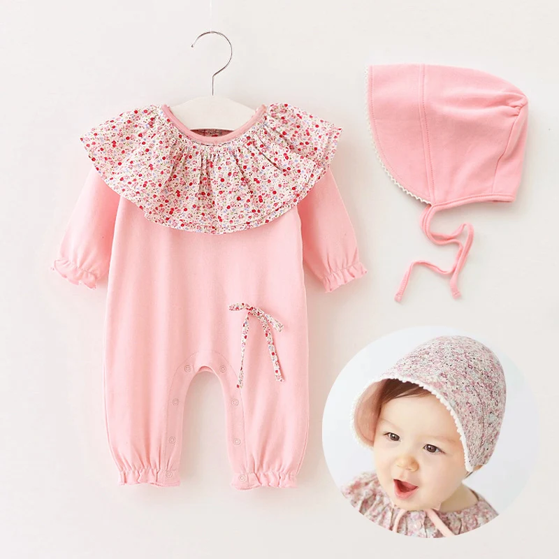 Новый осенний хлопковый комбинезон для маленьких девочек с капюшоном и