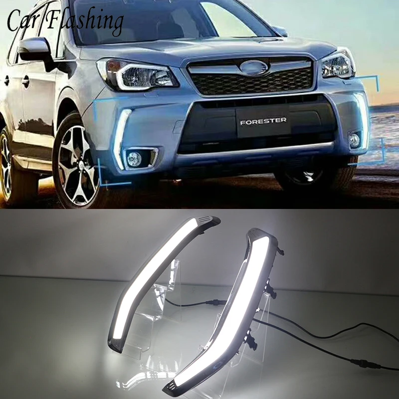 Автомобильная проблесковая для Subaru Forester 2013 светодиодный DRL Дневной светильник Водонепроницаемый желтый сигнал