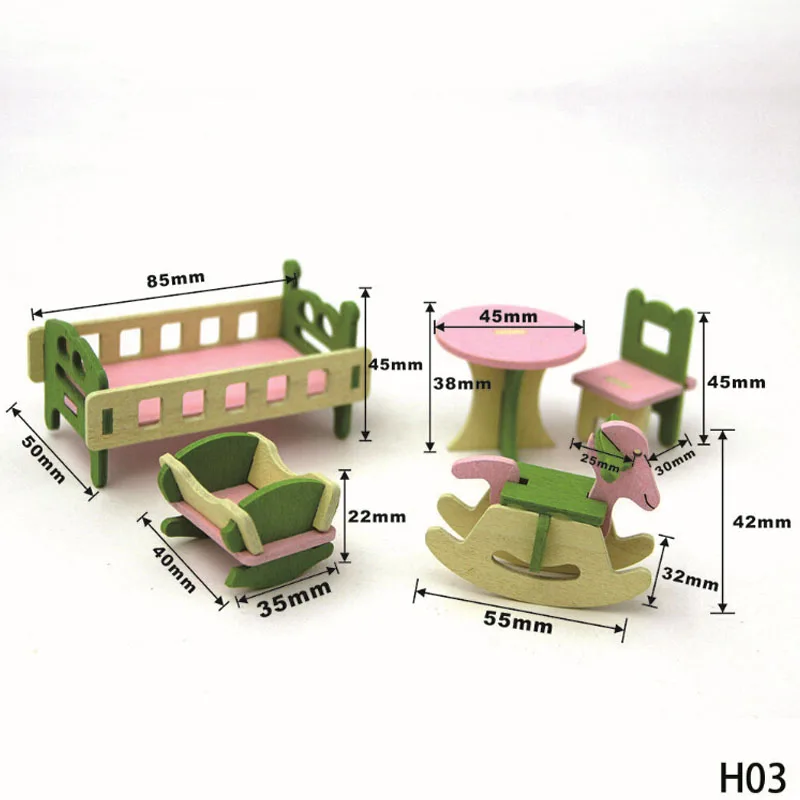 DIY 3D игрушечная мебель деревянная кукольная двухместная кровать кукольный домик с мебелью миниатюрный для детей играть игрушка; развивающая игрушка для детей лучшие подарки