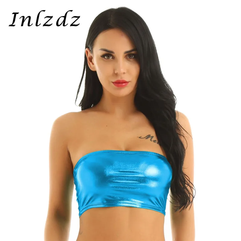 Женский топ Бюстгальтер для танца на шесте блестящий металлический Топ без
