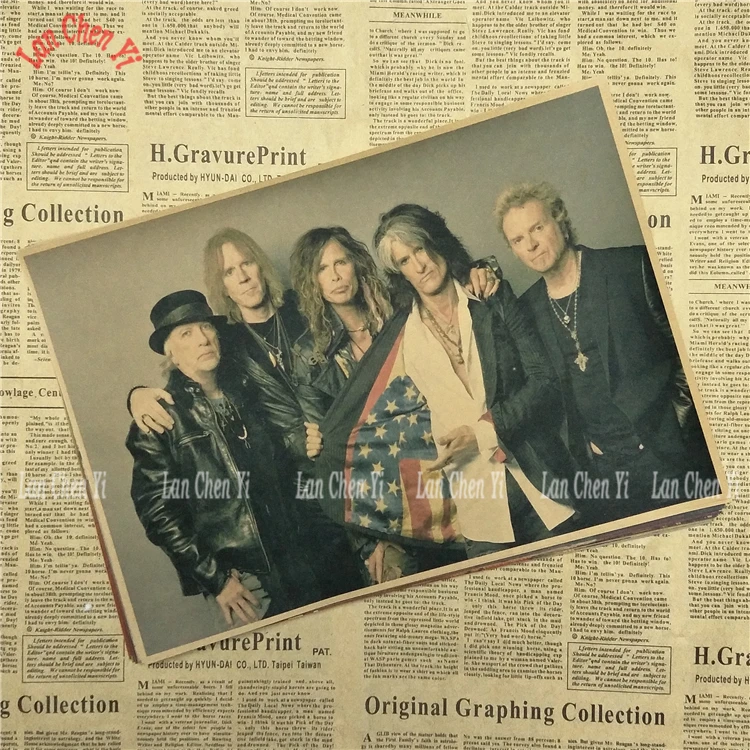 Коричневый Рок-Группа Aerosmith ностальгическая матовая крафт-бумага плакат офис подарок столовая домашний Декор стикер дизайн - Цвет: Коричневый