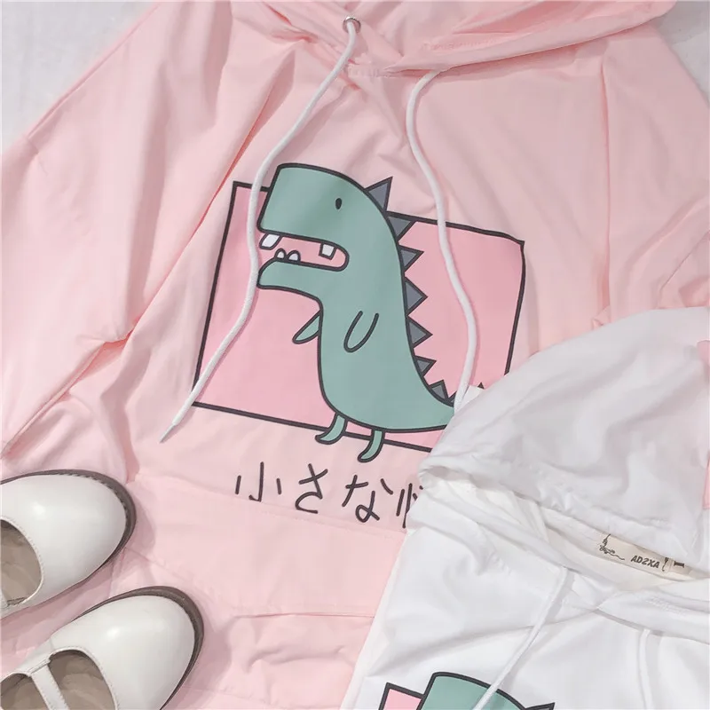 Harajuku/Милая женская футболка с капюшоном и коротким рукавом рисунком динозавра