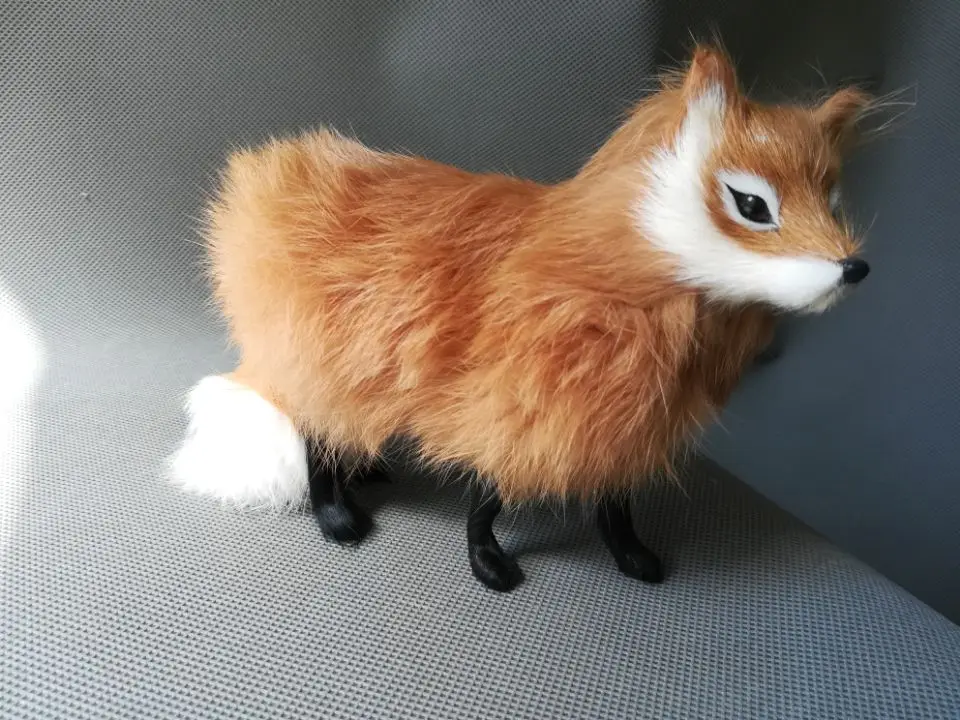 

real life toy 16x12cm standing yellow fox polyethylene&furs fox model home decoration props ,toy gift d0188