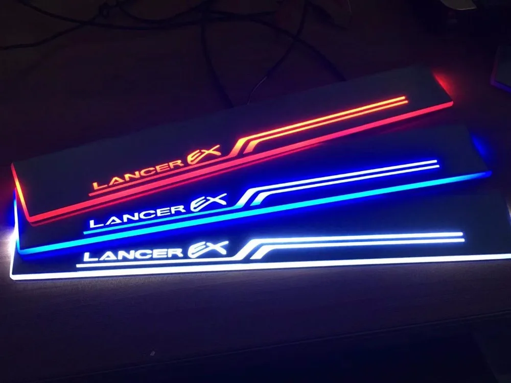 RQXR led движущиеся двери потертости для Mitsubishi Lancer ex динамический порог пластина плоская подкладка накладка потока света, 4 шт