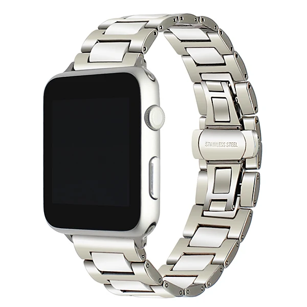 Керамика+ нержавеющая сталь ремешок для часов iWatch Apple Watch 38 мм 42 мм серия 3 2 1 Бабочка застежка браслет со звеньями