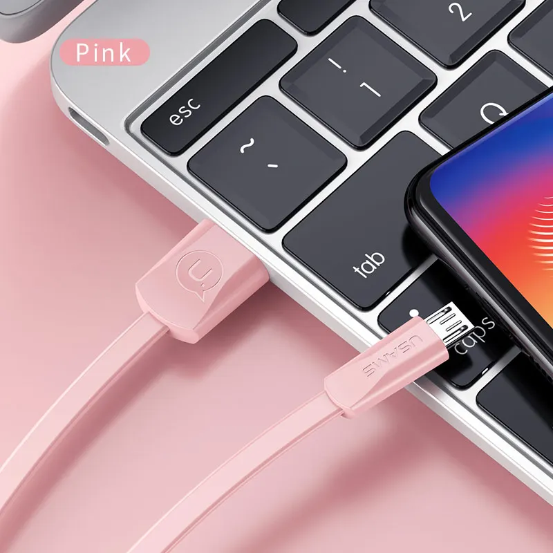 USAMS плоский Micro usb кабель 1,2 м кабель для зарядки и передачи данных для Micro USB шнур для Xiaomi Redmi note 5 samsung S7 Edge LG - Цвет: Pink