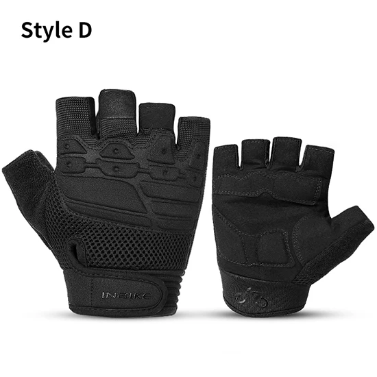 Style D-black INBIKE велосипедные перчатки с полупальцами, летние перчатки для горного велосипеда, дышащие мужские и женские велосипедные короткие перчатки, анти-шоковые спортивные велосипедные перчатки - Цвет: Style D-black