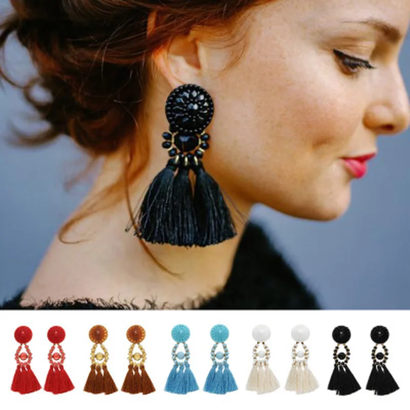 QingWen 9 Colors Boho Long Drop Dangle Fringe Earrings Vintage Women Tassel Jewelry Female Accessories CA3056/W | Украшения и