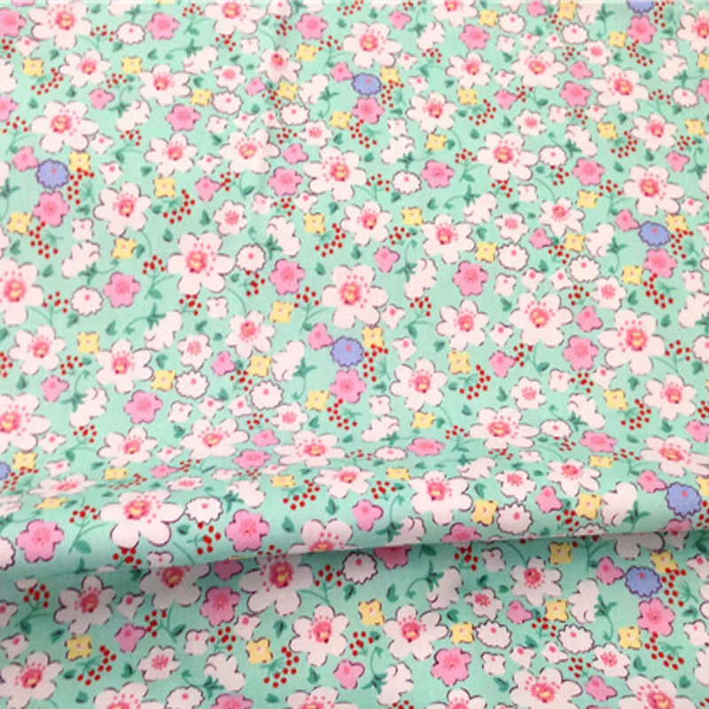 Pretty 50x160cm All-over Pink &amp Geen White Plum blossom Flower Printed Cotton Fabric Floral For DIY sewing Doll Cloth bed | Дом и сад