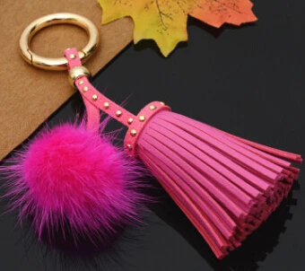 hot pink Натуральный мех норки мяч 4 см помпон брелок автомобиль брелок кожаный брелок с кисточкой мех бренд помпоны сумка Подвески Брелок на цепочке - Цвет: hot pink