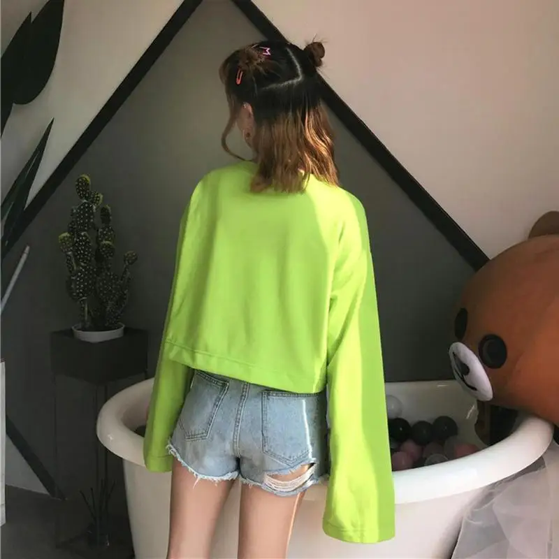 Harajuku стильная женская Милая Однотонная рубашка с вышивкой 2018 женский свободный