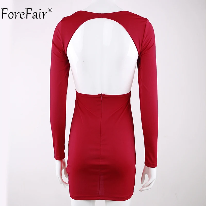 Forefair, зимние сексуальные короткие вечерние платья, женские, черные, красные, трендовые, с длинным рукавом, облегающие, с открытой спиной, платья для ночного клуба, Осенние