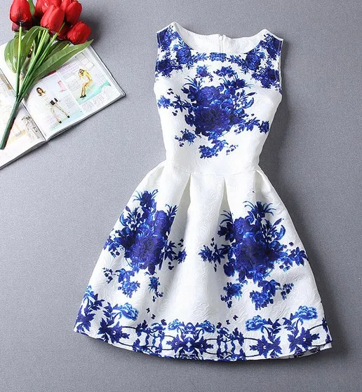 Blue Big Flowers Бренд Печати Платье Де Феста Женщины Летние повседневные Платья Плюс Размер Дамы Макси Одежда Модное платье с принтом Сексуальное винтажное платье Русская модная леди - Цвет: Blue Big Flowers
