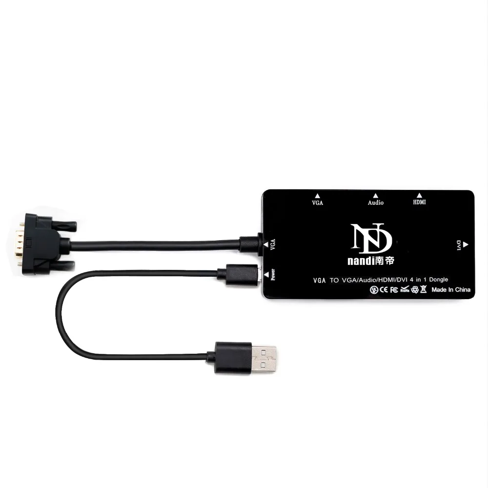 VGA 15 Pin к HDMI DVI 4IN1 адаптер с микро USB кабель питания и аудио 3 5 мм для ноутбуков - Фото №1