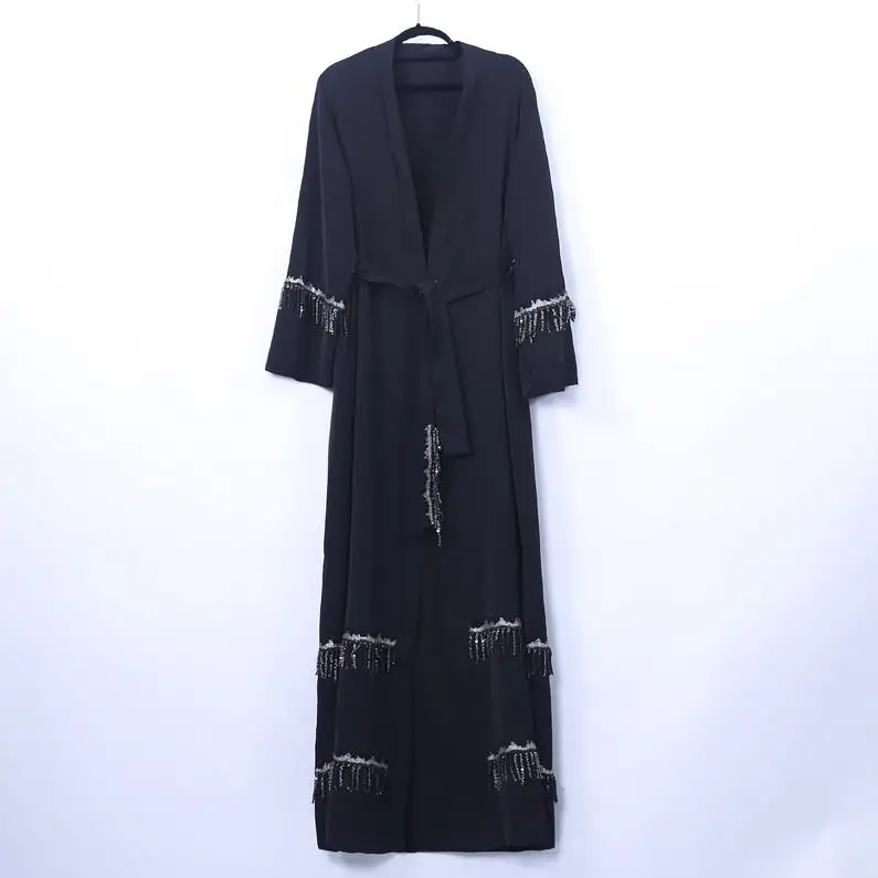 Black cardigan Расшитое блестками Абая Дубайский хиджаб мусульманское платье Кафтан Абая для женщин Кафтан Исламская одежда халат кимоно кардиган турецкие платья - Цвет: Black cardigan