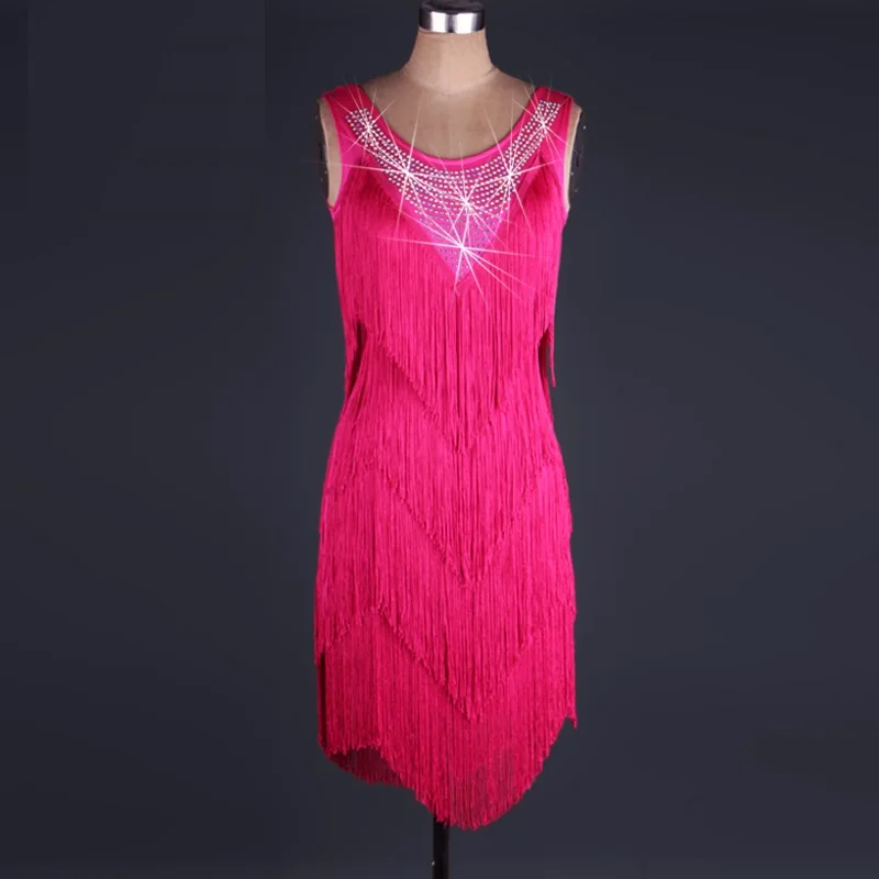 10 цветов синий/красный женский платье с кисточками для латинских танцев Стразы